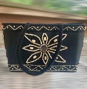 Vintage detaillierte schöne Seide schwarze Glasperlen Handtasche 13 ' Fuß. - Bild 1 von 3