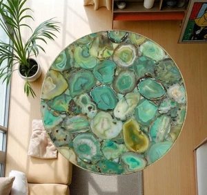 24" Green Agate Round Coffee & Tea Table Top Home Garden Furniture For Cafe Deco - Picture 1 of 9