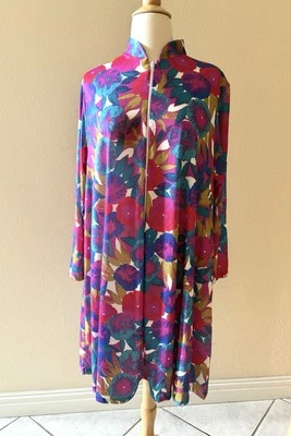 vintage 60s nylon Floral Psychedelic Zip robe house coat nightgown L-XL - Image 1 of 4