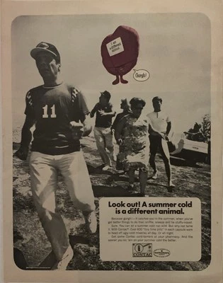1967 Contac Капсулы ПЕЧАТНАЯ РЕКЛАМА Summer Cold Different Animal — Run Away ВИНТАЖ 1960-е - Изображение 1 из 4