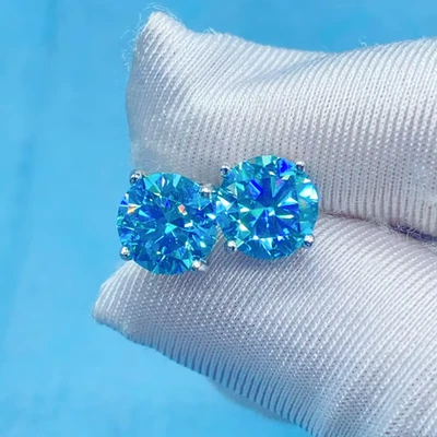 1 克拉单颗 GRA 认证蓝色莫桑石耳钉 925 银 5 毫米 — 第 1/4 张图片