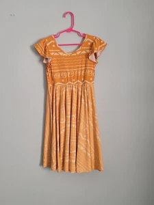 New - Dress Dot Dot Smile Girl's 7 Youth Orange Aztec Twirl Empire Waist - Picture 1 of 2