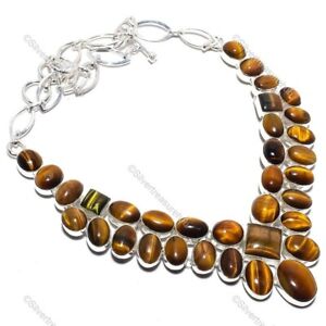 Tiger'S Eye Gemstone Jewelry Silver Plated Valentine Gift Chian Necklace 18.0"