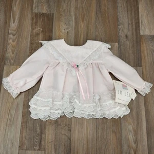 Jo Lene Vintage Baby Girls 24/XL Lace Dress Pink Ruffle Trim Long Sleeve Party - Picture 1 of 15