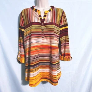 Cato Yellow Red & Orange Striped Top Size M - Picture 1 of 3