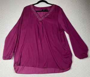 Apt. 9 Blusa rosa XL para mujer cuello en V escote con cuentas manga larga poliéster - Imagen 1 de 8