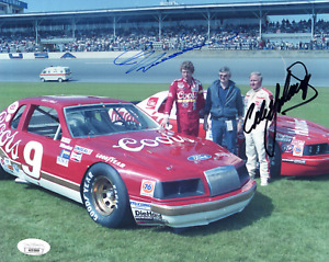 CALE YARBOROUGH+BILL ELLIOTT HAND SIGNED 8x10 PHOTO     NASCAR LEGENDS       JSA