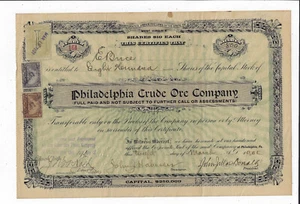 Certificado de acciones de ALASKA 1901 Philadelphia Crude Mine Company Isla de Unalaska - Imagen 1 de 2