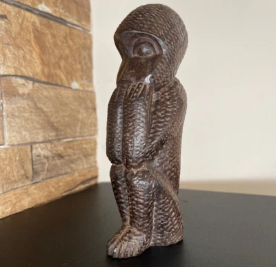 Antique Hand Carved Ebonized Wood african statue 19th no speak Monkey statue⭐ - Image 1 of 4