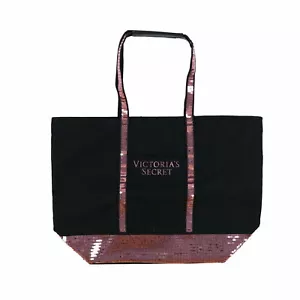New Victorias Secret Bling Pink Sequin Sparkle Black Tote Bag, Shoulder Bag NB22 - Picture 1 of 4