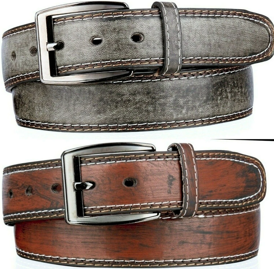 ✅Echt Jeans-Gürtel Herren Damen Jeans Nähte Leder Gürtel Schwarz Braun 4 cm NEU✅ - Bild 1 von 1