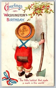 Postcard Patriotic Washington's Birthday Little Hatchet Boy - Clapsaddle *5511 - Picture 1 of 2