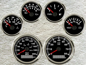 6 gauge set 200mph 300km/h speedo tacho fuel level temp volts oil pressure black - Picture 1 of 7