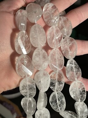 Cuentas de cuarzo de cristal genuino natural ~ óvalos torcidos facetados, 18 x 25 mm 16" Str Foto 1 de 2
