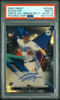 2020 Topps Finest GAVIN LUX Superfractor Rookie First Auto RC 1/1 Dodgers PSA 9 - Image 1 of 2