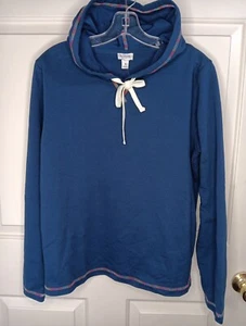 NWT J. Crew Hoodie Women Size Medium Navy Blue Rainbow Stitching French Terry - Picture 1 of 7