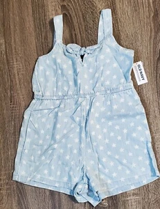 Old Navy Girls Sleeveless Tie-Front Chambray Stars Romper Sz. S (6-7) NWT - Picture 1 of 9