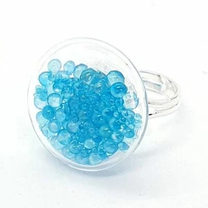 Unique BLUE BUBBLES SHAKER RING adjustable STATEMENT turquoise GLASS handmade - Picture 1 of 1
