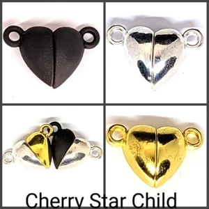 Heart shaped magnetic clasp in yellow gold matt black & silver pl finding craft - Picture 1 of 7