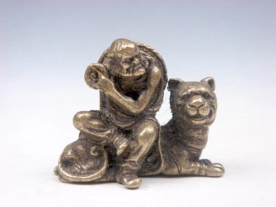 Fine Brass Crafted Ancient Chinese Arhat Buddha Luo-Han Sits On Tiger #09042205 - Image 1 of 4