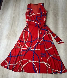 NWOT Lauren Ralph Lauren Womens Dress Red 0 Tie Waist Rope Print Sleeveless - Picture 1 of 5