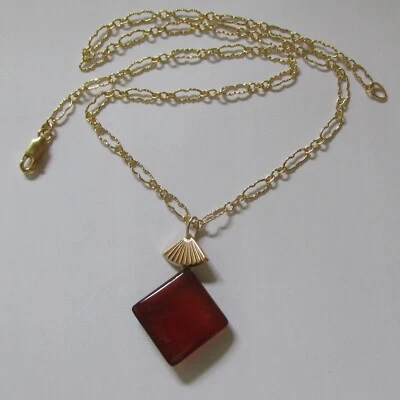 cognac honig topas braune Chalzedon Anhänger Kette 585 14K Gold GF Chalcedon - Bild 1 von 4