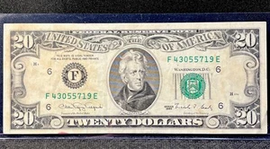 1990 $20 dollar bill, Federal Reserve NOTE F43055719E / 6 series / double 5’s GA - Picture 1 of 14