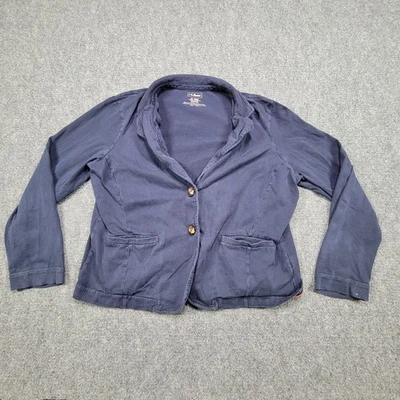 Blazer LL Bean Mujer XL Azul Marino Algodón Tejido Informal Chaqueta Botón Bolsillos Frontales Foto 1 de 4