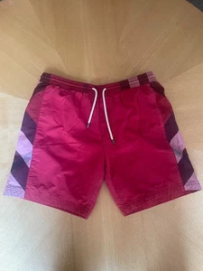 $225 BURBERRY Brit Red Swim Shorts Trunks Side Check Panel - Picture 1 of 5
