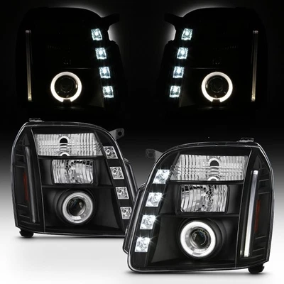Blk 2007-2013 GMC Yukon/Yukon Denali LED DRL Halo Projector Headlights 07-13 Set - Image 1 of 4