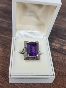 Amerikanische Ureinwohner Sterlingsilber Vintage Navajo Carl Orintan Amethyst Ring Größe 6,5 - Bild 1 von 7