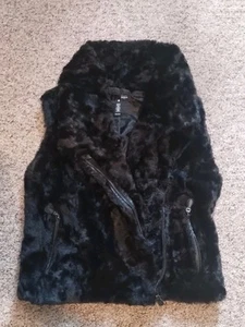 Aqua Faux Fur Black Zip Up Vest S Small Womens Biker Punk Grunge Festival  - Picture 1 of 6