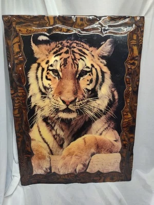 Vintage Lacquer Photo Print On Wood Picture  Bengal Tiger 22"X16" - Image 1 of 4