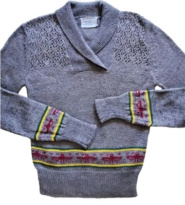 VTG 70s Fitted Knit Sweater, V -Neck Shawl/Layered Collar Thunderbird Pattern XS - Image 1 of 4