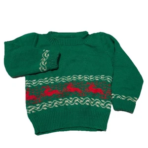 Maglione maglia renna verde rosso vintage pullover bambino manica lunga 4-6? - Foto 1 di 5