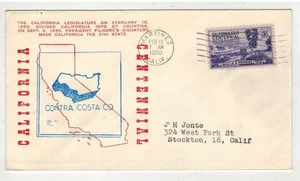 1950 CALIFORNIA CENTENNIAL SERIES HISTORIC CACHET MARTINEZ CONTRA COSTA COUNTY - Picture 1 of 2