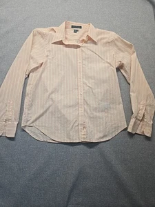 Lauren Ralph Lauren Button Up Shirt Size Medium Light Pink White Pin Stripe READ - Picture 1 of 20