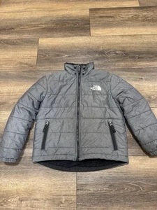 Youth Size Small 7/8 The North Face Reversible Puffer Jacket Coat Gray Black Zip - Picture 1 of 7