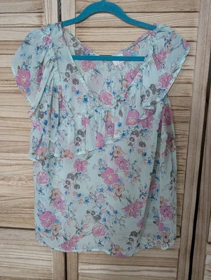 Blusa sin mangas con volantes florales transparentes A NEW DAY para mujer, talla XXL Foto 1 de 3