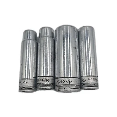 S-K TOOLS  4pc  1/2" DRIVE DEEP SOCKET SET SAE 12 Point USA KNURLED - Image 1 of 4