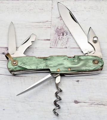 Винтажный BIJOULUX INOX - французского производства - маленький универсальный нож удивительные зеленые ручки - Изображение 1 из 4