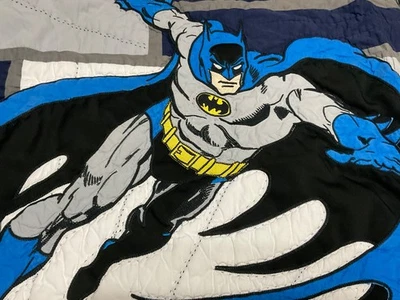 Popttery Barn Kids Batman Cityscape Queen Quilt Hand Stitched Blue 100% Cotton - Image 1 of 4