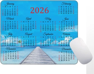 2026 Calendar Computer Mouse Pad with 9.6L x 7.9W inches, blue, green  - Image 1 of 4