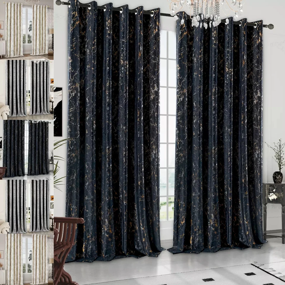 Thick Heavy Velvet Curtains Pair of Eyelet Ring Top Fully Lined Ready Made Panel - Image 1 of 1