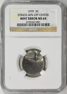 1979 Jefferson Nickel NGC MS64 60% Off Center Mint Error - Picture 1 of 3