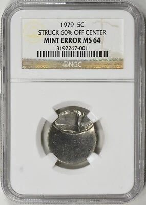 1979 Jefferson Nickel NGC MS64 60% Off Center Mint Error - Image 1 of 3