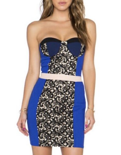 VALENTINO Mini Abito Revolve Endless Rosa Pizzo Coquette Piccolo Blu Colorblock Bodycon HoCo