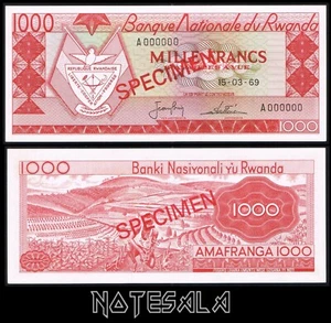 RWANDA 1000 1,000 FRANCS 1969 Pick-10s SPECIMEN UNC S/N A 000000 *VERY RARE* - Picture 1 of 1