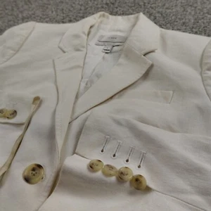 J Crew Jacket Womens 8 White Linen Schoolboy Blazer Sports Coat Surgeon Cuff - Picture 1 of 16