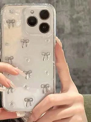 STYLE EXRPESS 3d Bow Clear Phone Case For iPhone 16 15 14 13 12 11 Pro Max Shockproof Cover